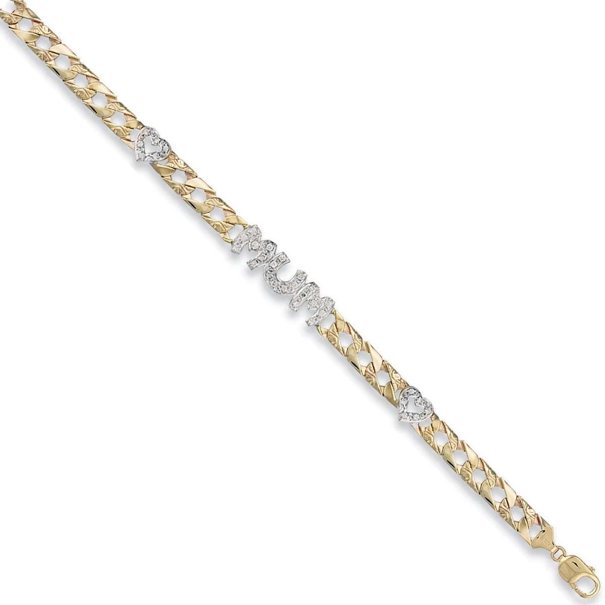 9ct Yellow Gold CZ 'Mum' & Heart Bracelet – Elegant Tribute - Samuel Perry