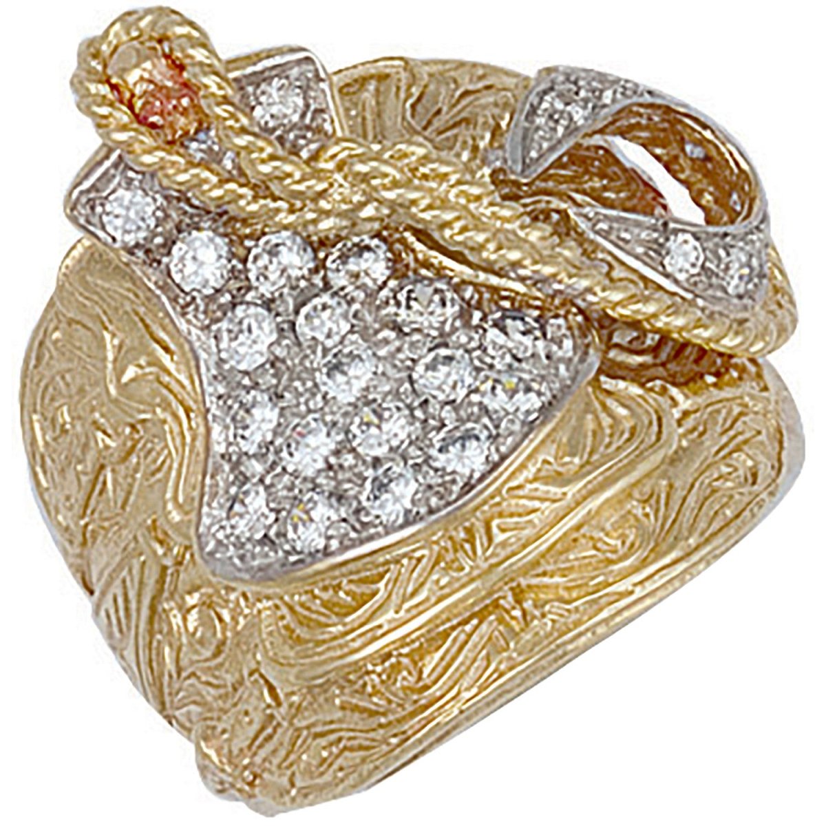 9ct Yellow Gold CZ Saddle Ring - Samuel Perry