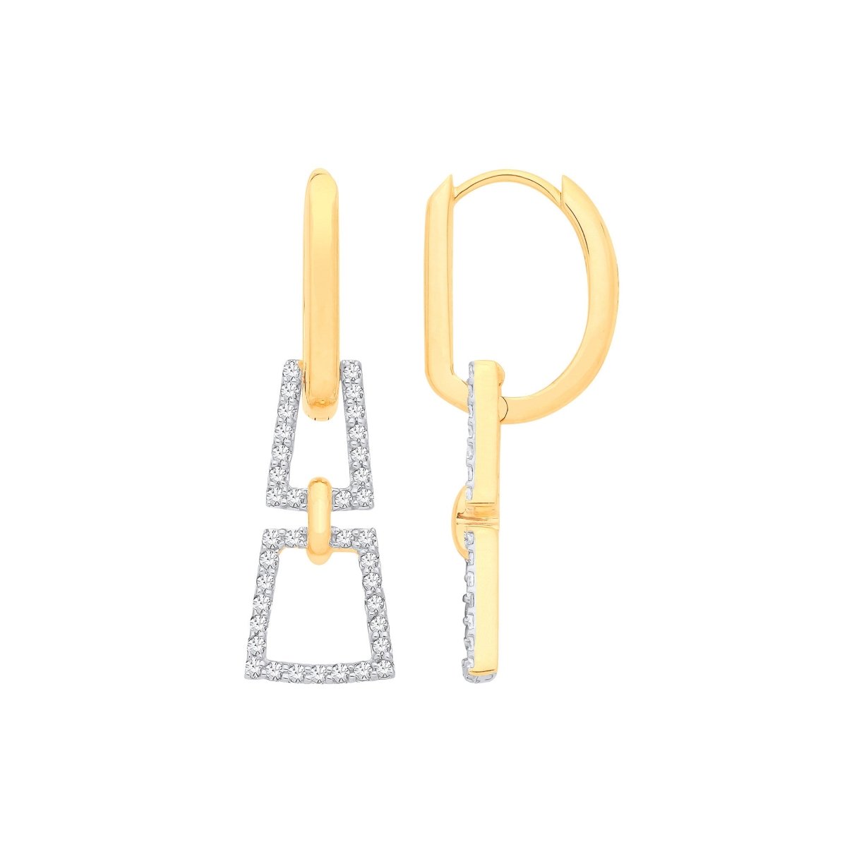 9ct Yellow Gold Diamond Art Deco Hoop Earrings - Samuel Perry