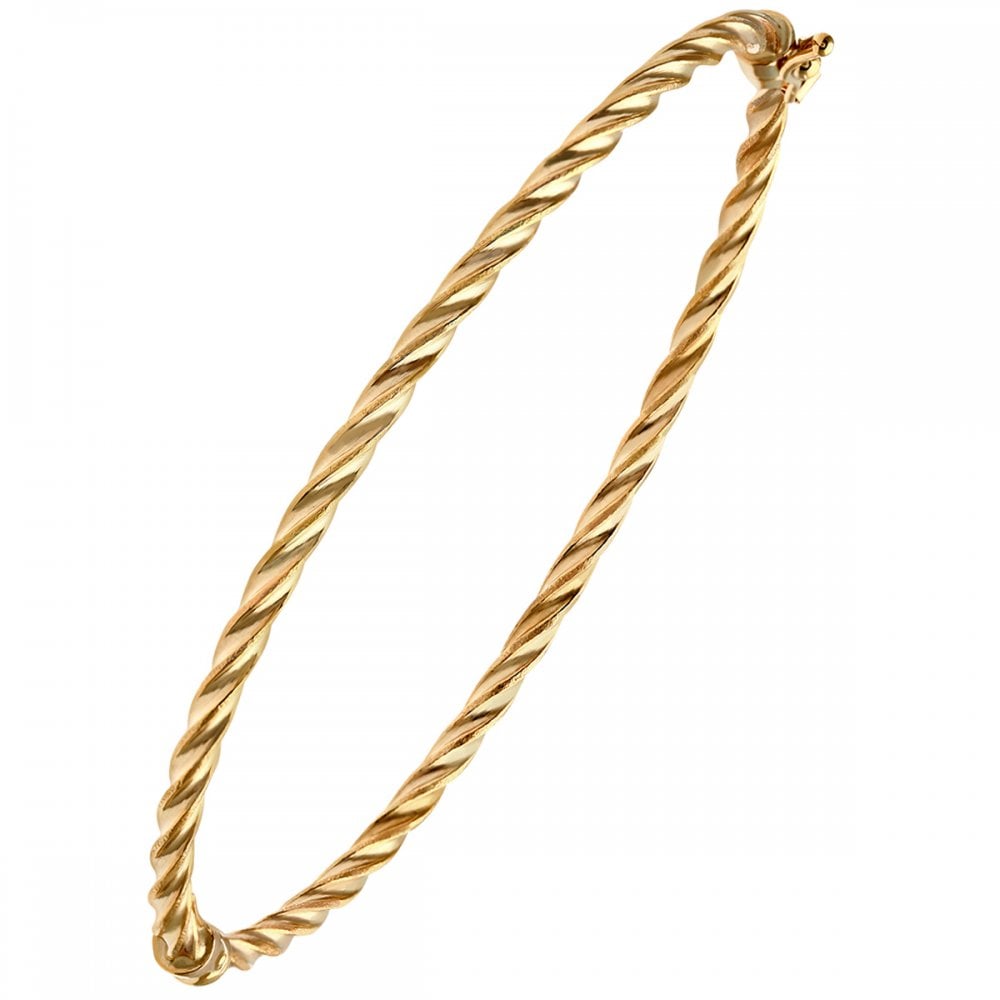 9ct Yellow Gold Diamond Cut Hinged Bangle - Samuel Perry