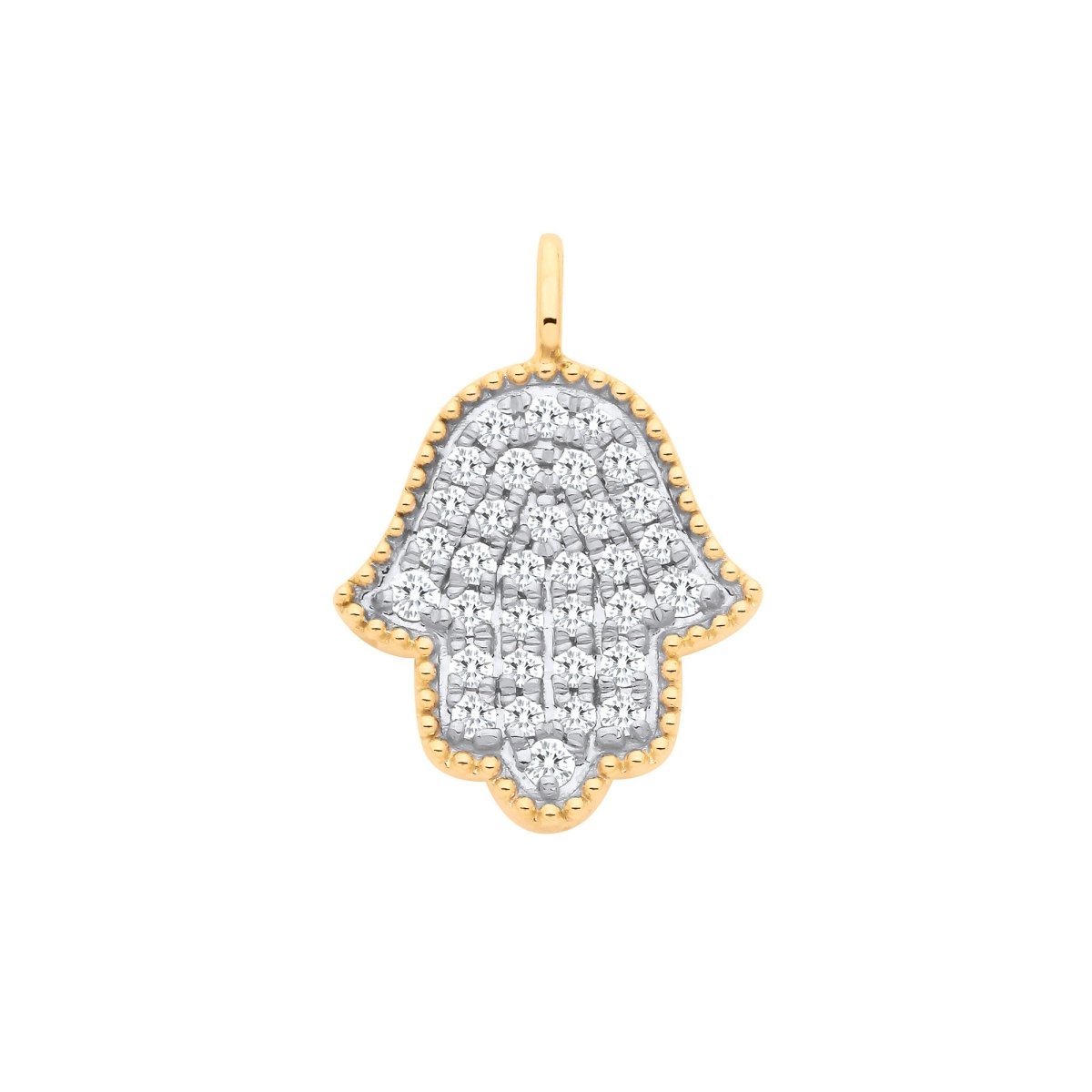 9ct Yellow Gold Diamond Hamsa Pendant - Samuel Perry