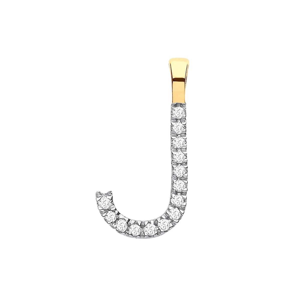 9ct Yellow Gold Diamond J Initial Pendant – 0.05ct Brilliant Diamond - Samuel Perry