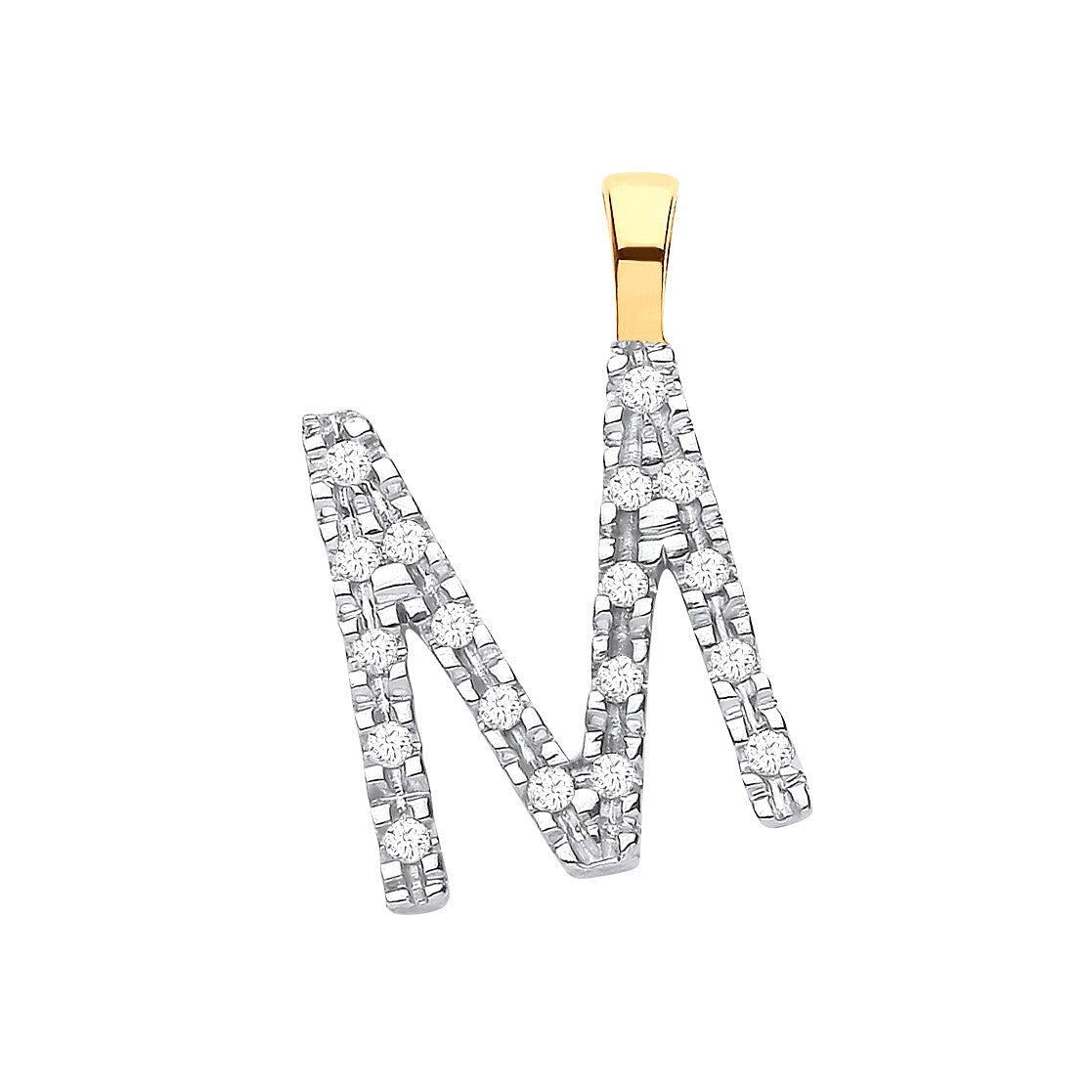 9ct Yellow Gold Diamond M Initial Pendant – 0.05ct Brilliant Diamond - Samuel Perry