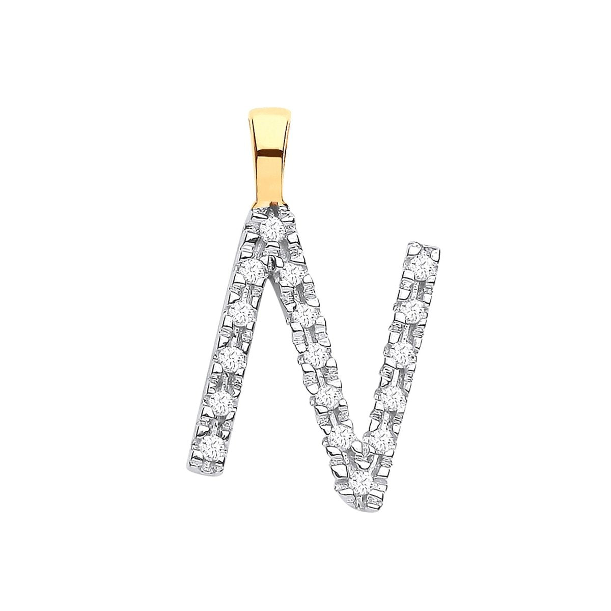 9ct Yellow Gold Diamond N Initial Pendant – 0.05ct Brilliant Diamond - Samuel Perry