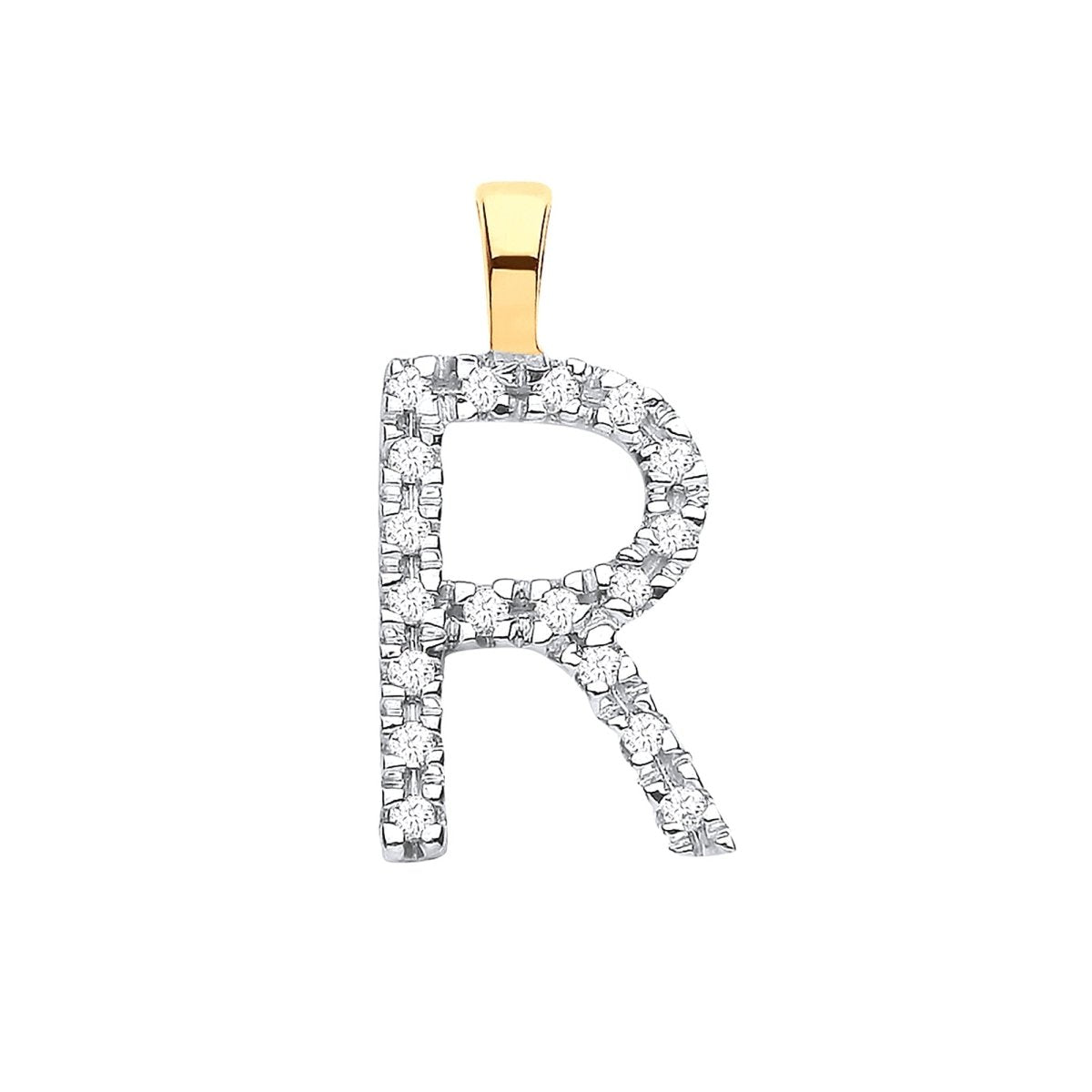 9ct Yellow Gold Diamond R Initial Pendant – 0.05ct Brilliant Diamond - Samuel Perry