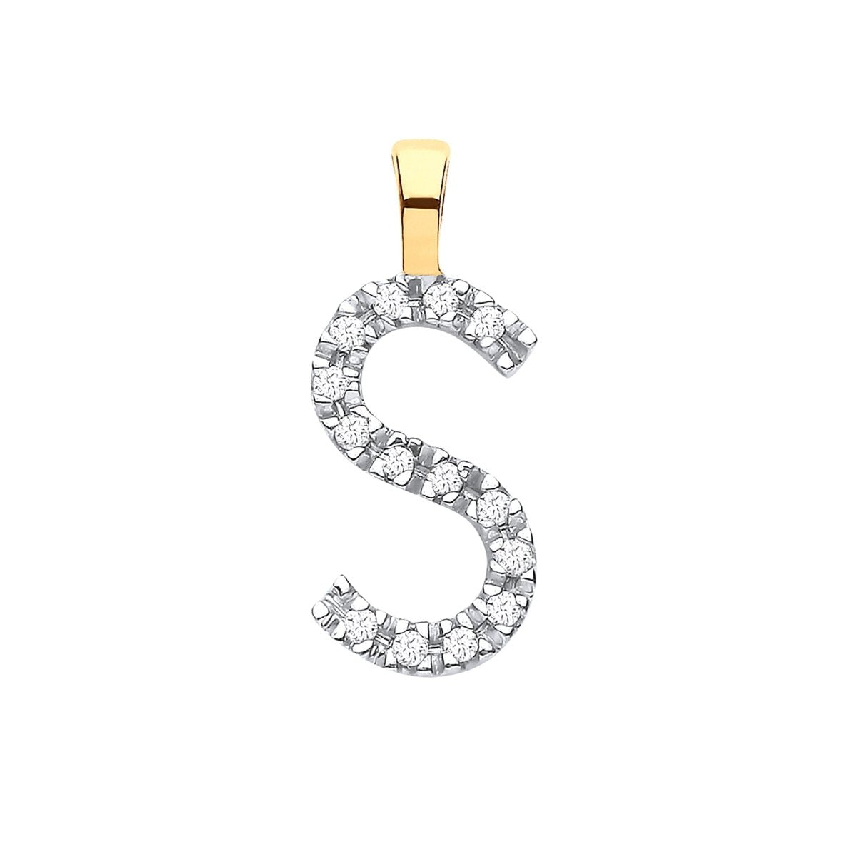 9ct Yellow Gold Diamond S Initial Pendant – 0.05ct Brilliant Diamond - Samuel Perry