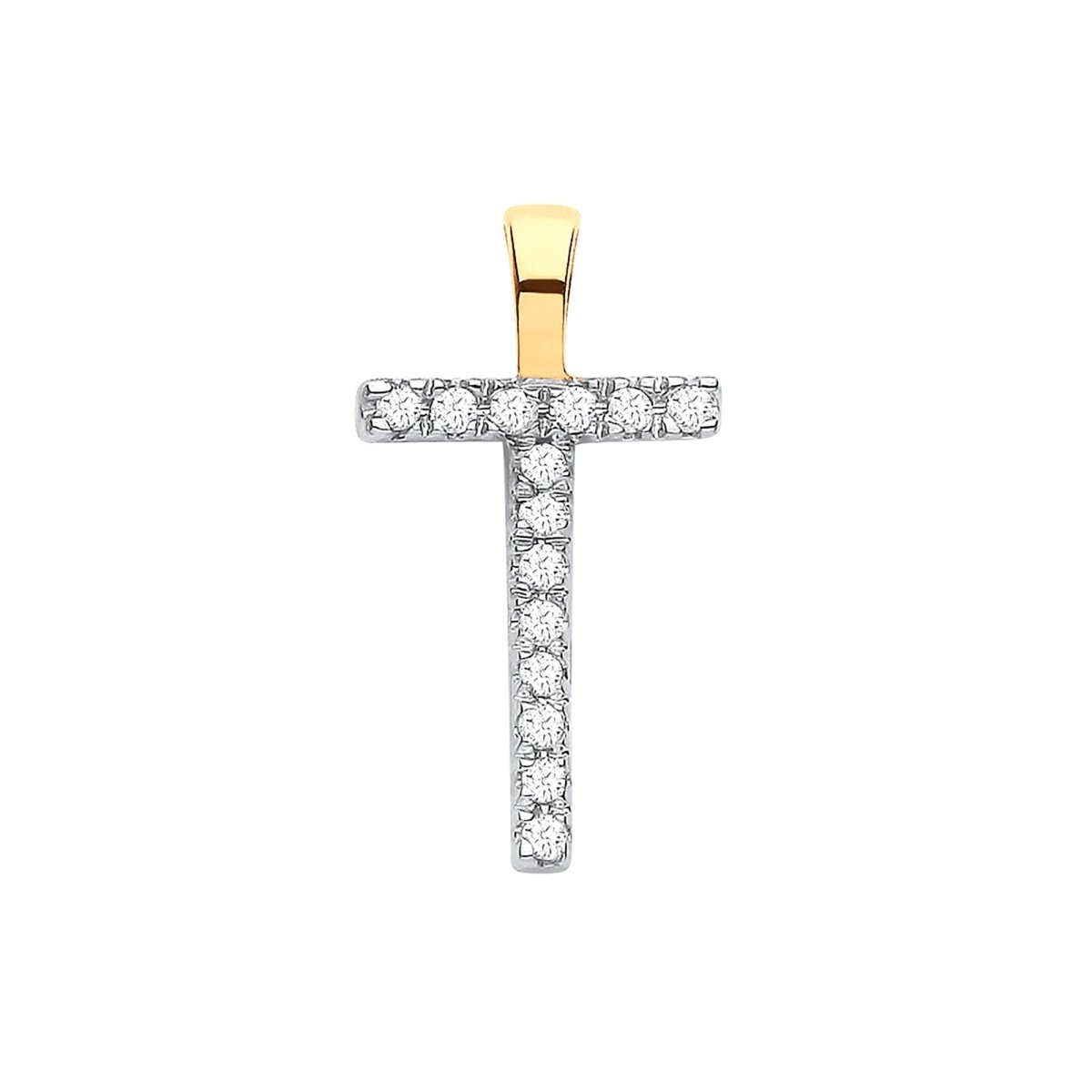 9ct Yellow Gold Diamond T Initial Pendant – 0.05ct Brilliant Diamond - Samuel Perry