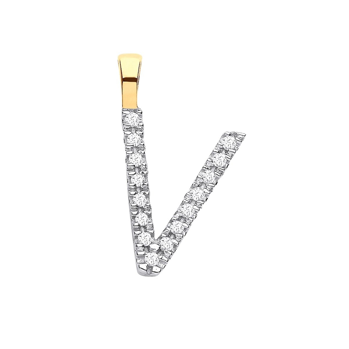 9ct Yellow Gold Diamond V Initial Pendant – 0.05ct Brilliant Diamond - Samuel Perry