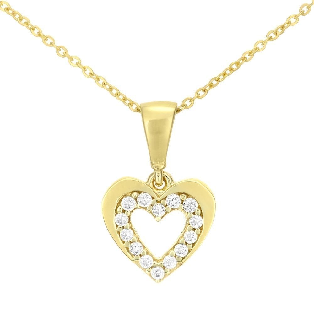 9ct Yellow Gold Double Heart Pendant Necklace - Samuel Perry
