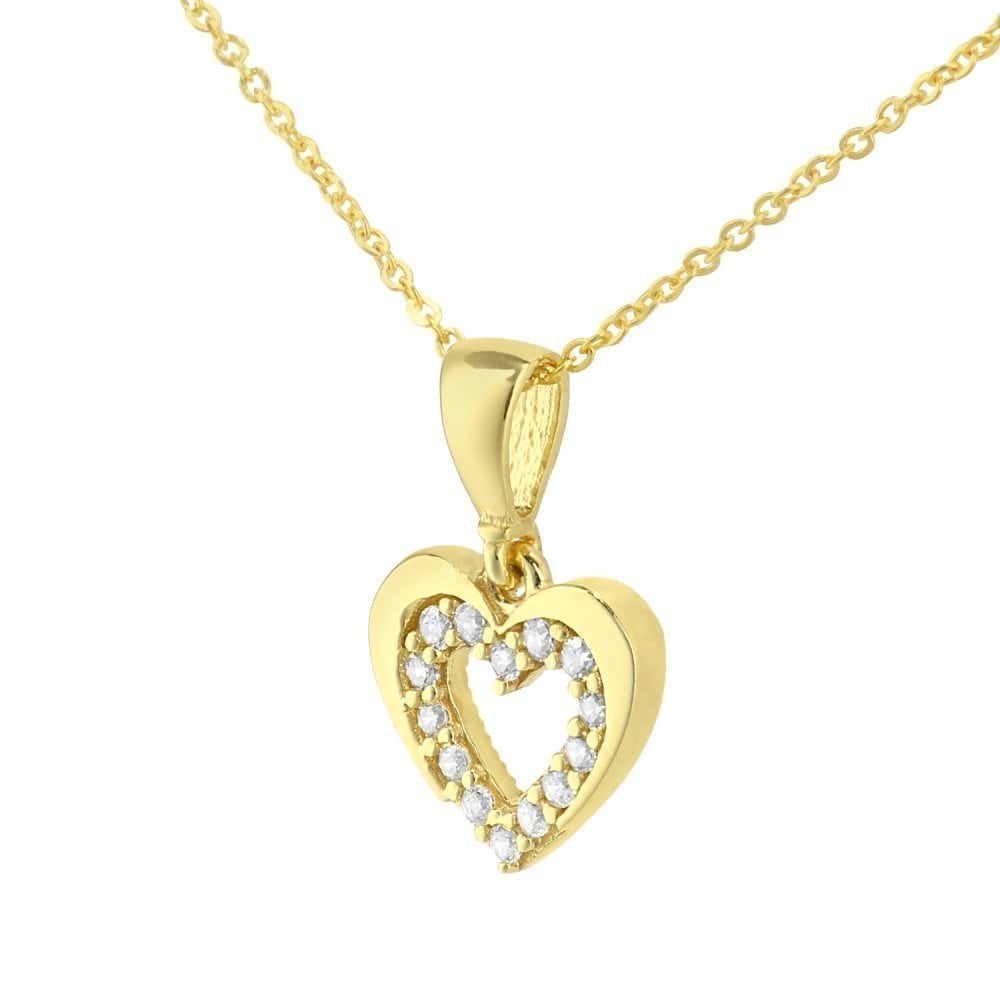 9ct Yellow Gold Double Heart Pendant Necklace - Samuel Perry