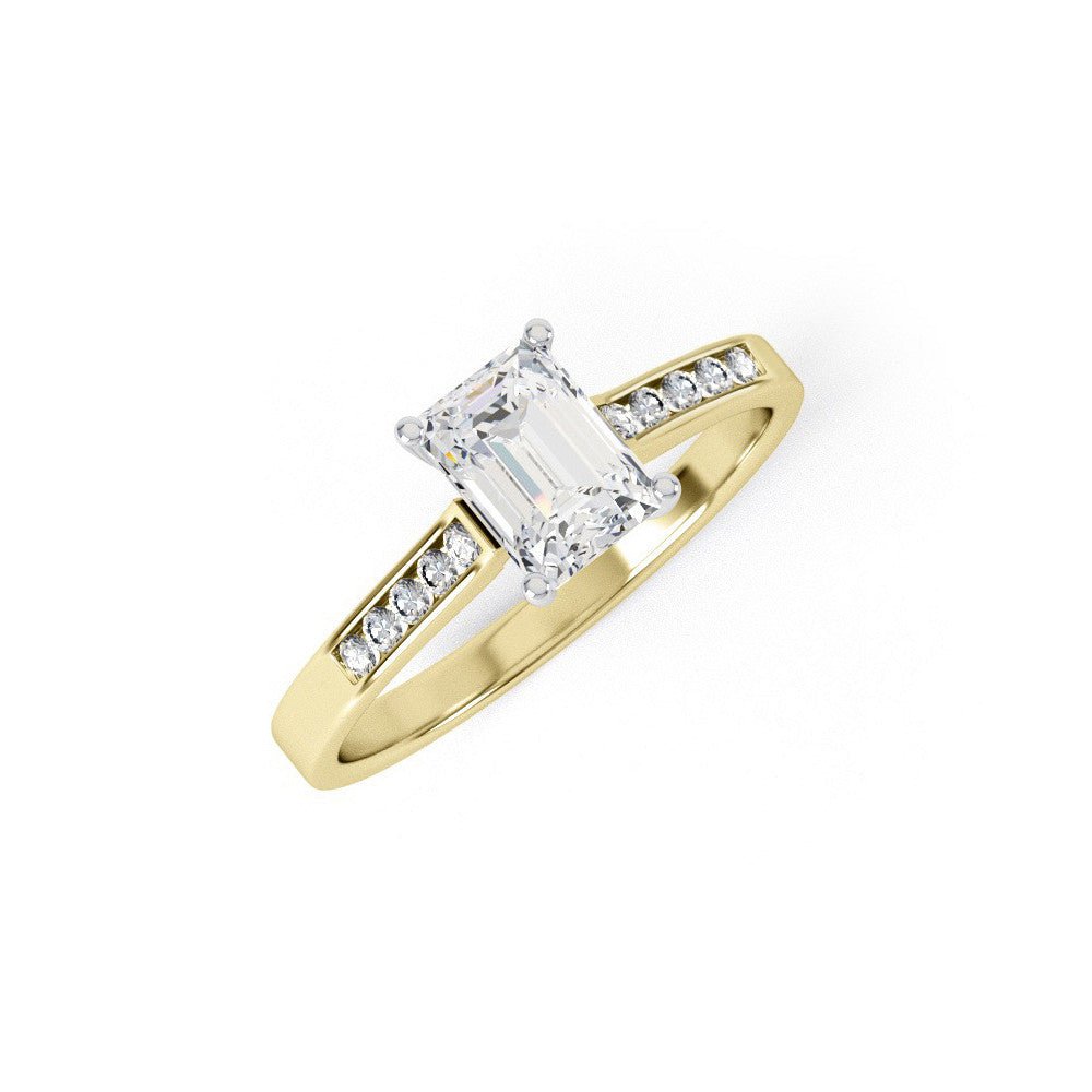 9ct Yellow Gold Emerald Cut Clear CZ Ladies Ring - Samuel Perry