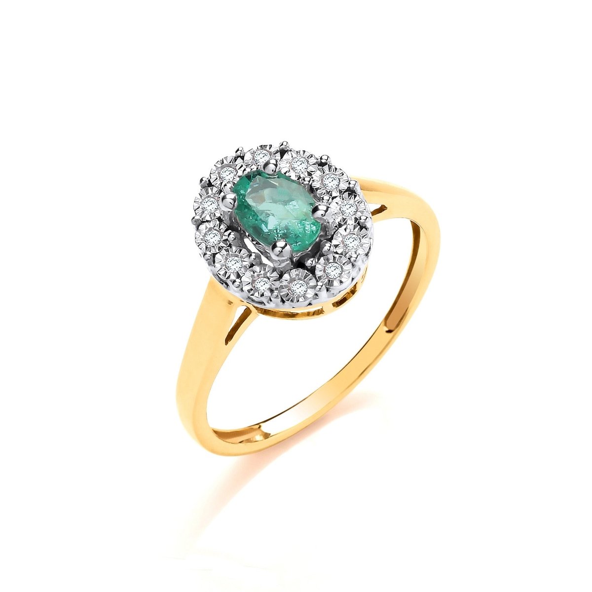 9ct Yellow Gold Emerald & Diamond Cluster Ring - Samuel Perry