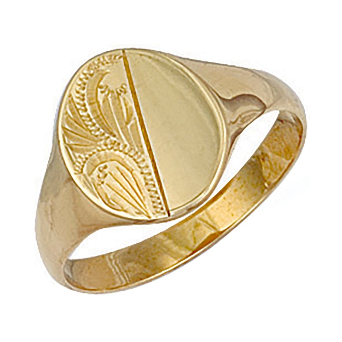 9ct Yellow Gold Engraved Oval Signet Ring - Samuel Perry
