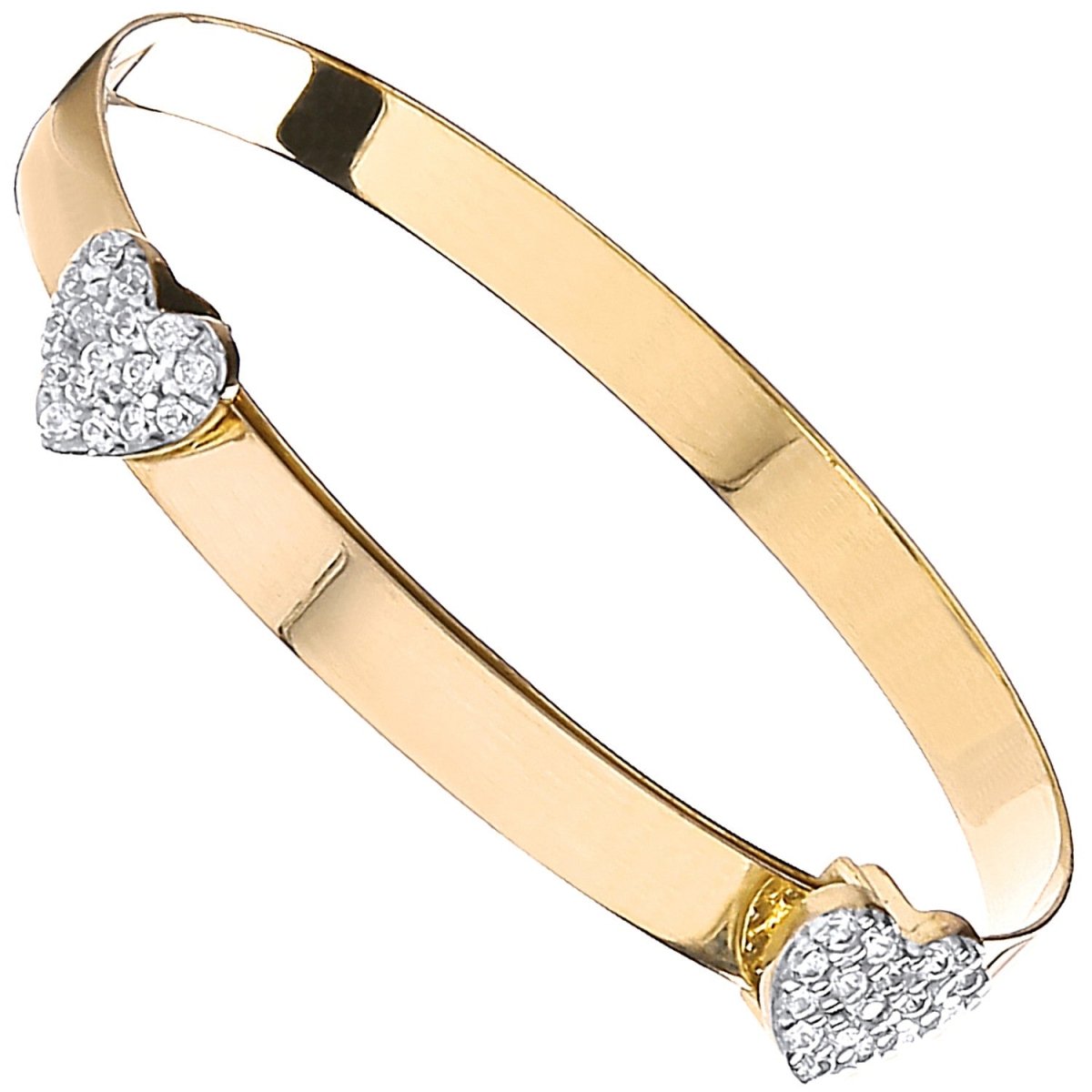 9ct Yellow Gold Expandable Baby Bangle with Two CZ Hearts - Samuel Perry