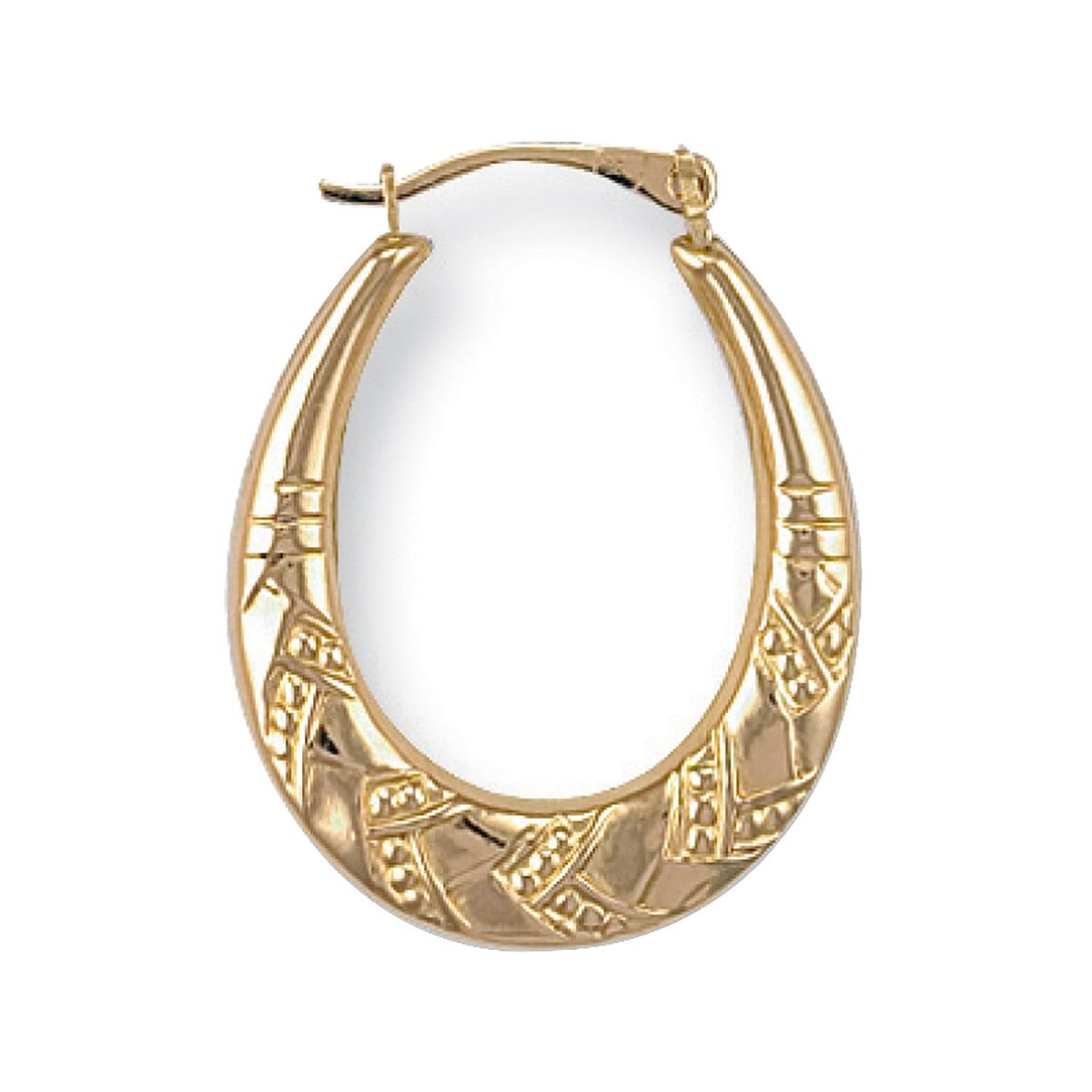 9ct Yellow Gold Fancy Oval Creole Earrings - Samuel Perry