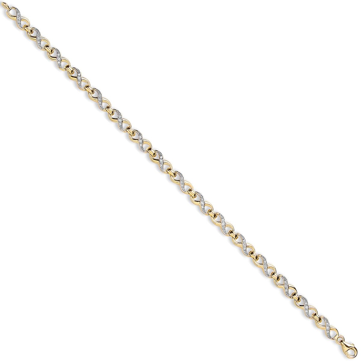 9ct Yellow Gold Figure of Eight CZ Link Ladies Bracelet - Samuel Perry