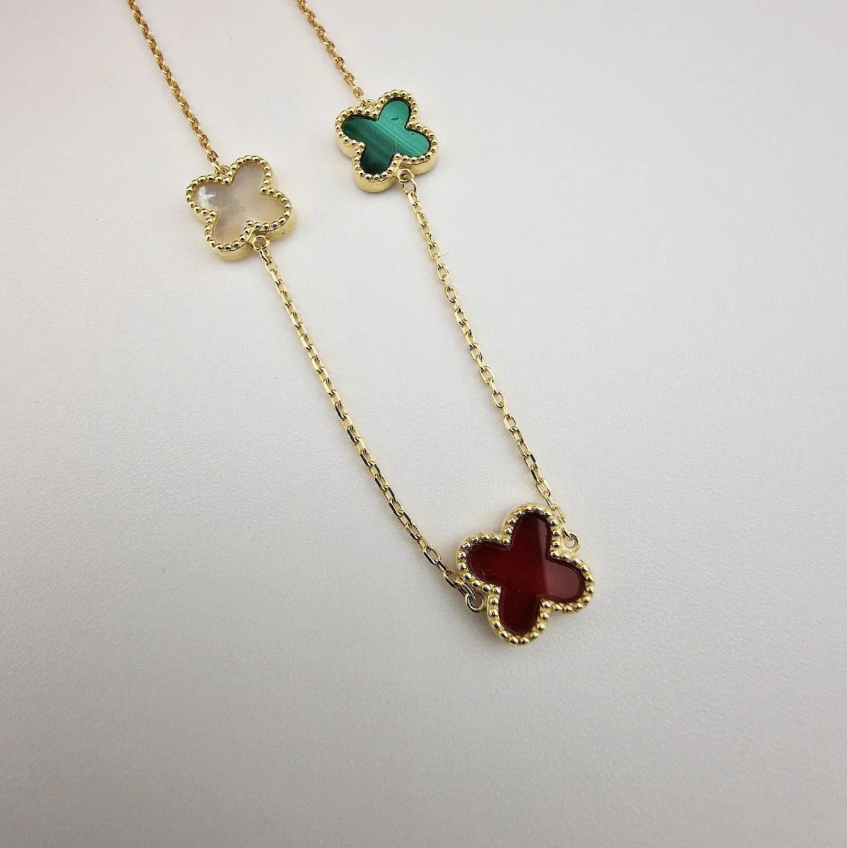 9ct Yellow Gold Four Leaf Clover Three Colour Ladies Bracelet - Samuel Perry