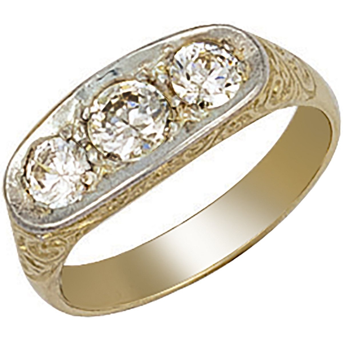 9ct Yellow Gold Gents 3 Stone CZ Ring – Sleek, Refined Brilliance - Samuel Perry