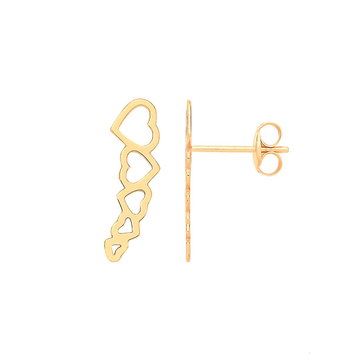 9ct Yellow Gold Graduated Hearts Stud Earrings - Samuel Perry