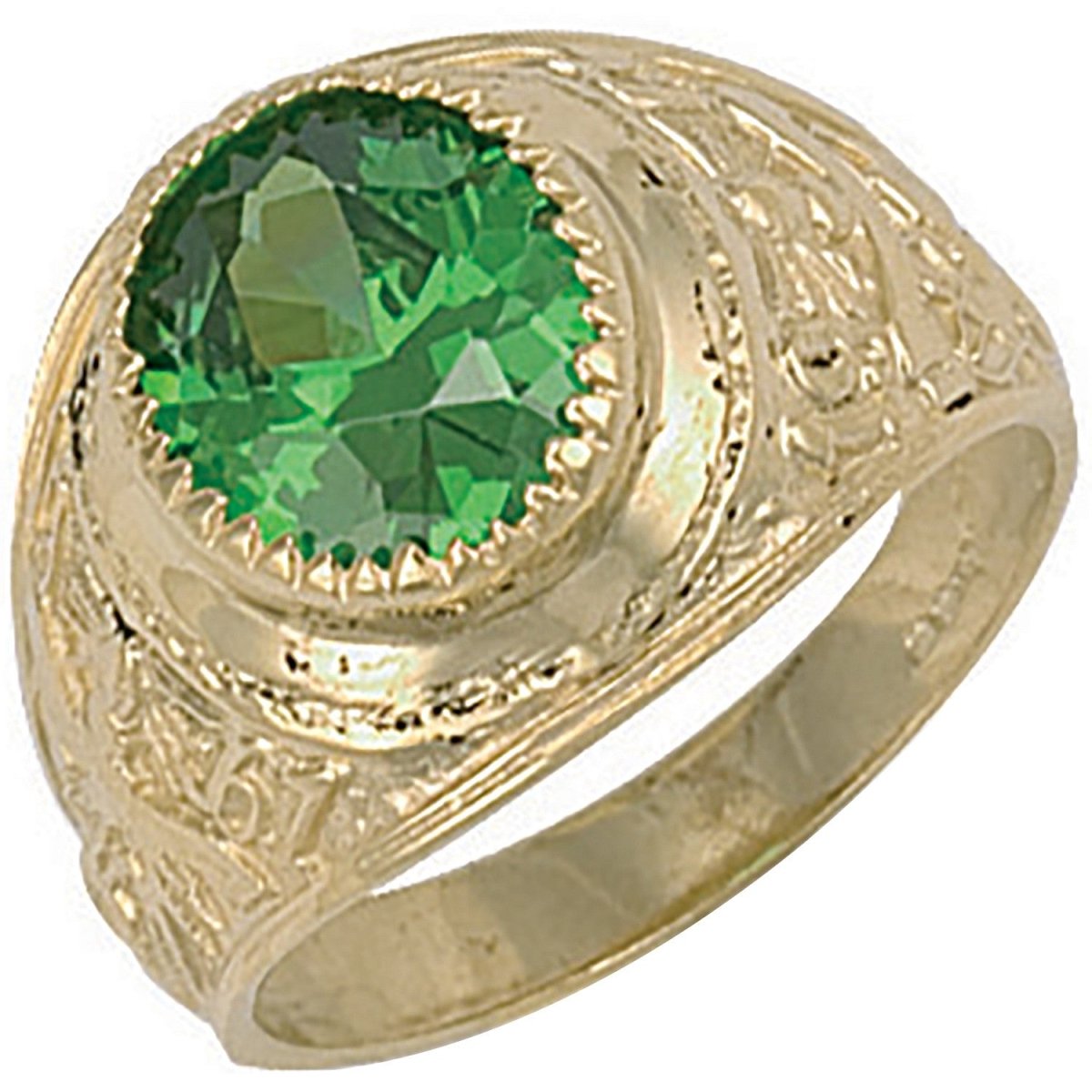 9ct Yellow Gold Green CZ College Ring – Distinguished and Elegant - Samuel Perry