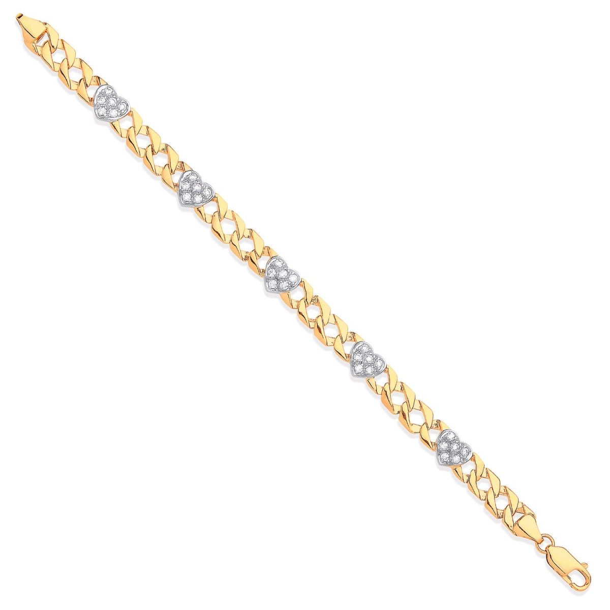 9ct Yellow Gold Heart CZ Bracelet - Samuel Perry