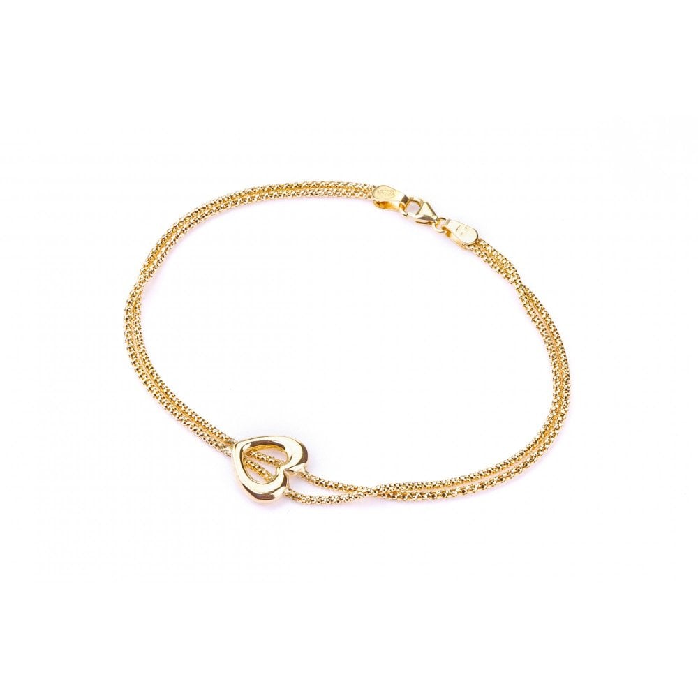 9ct Yellow Gold Heart on Double Row Popcorn Bracelet - Samuel Perry