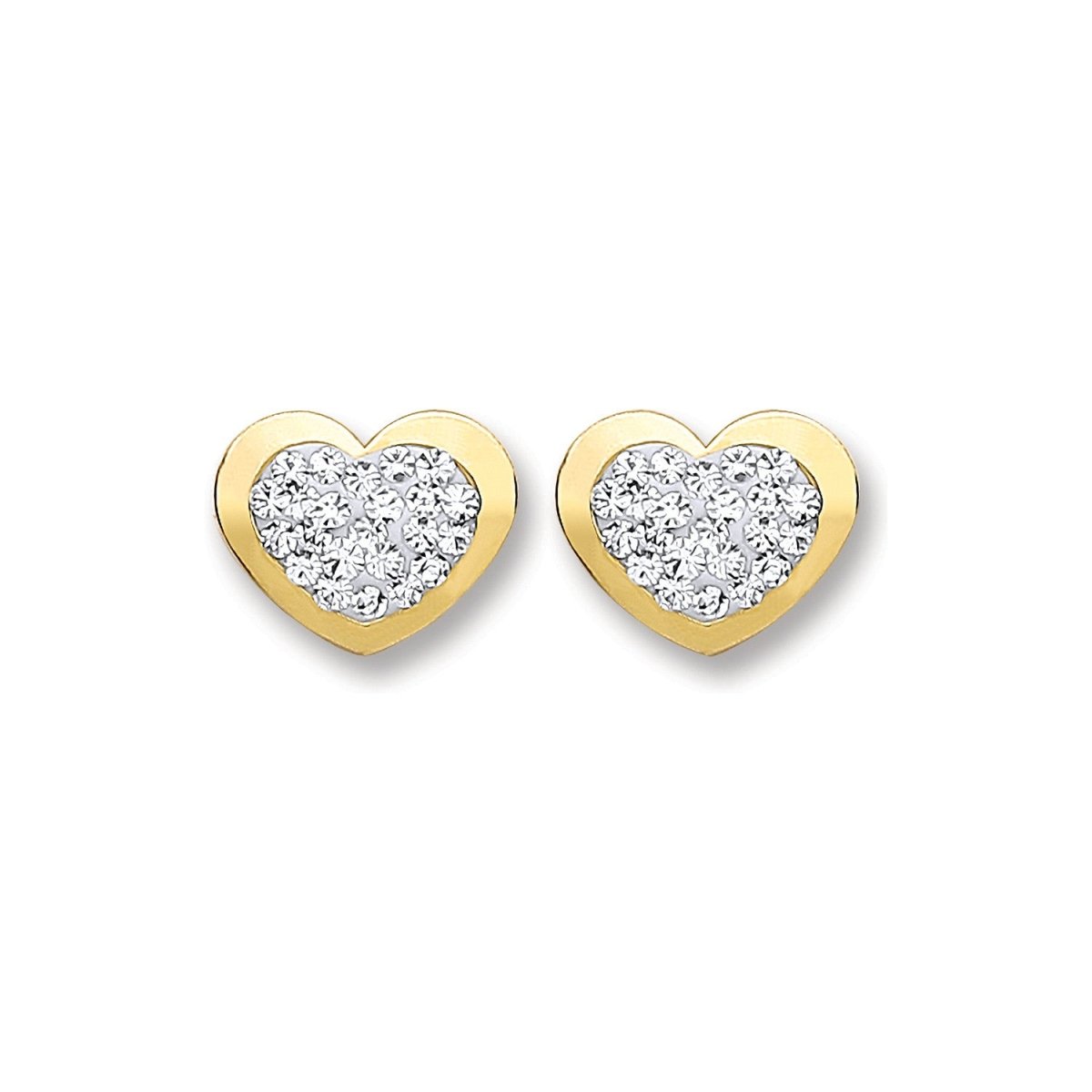 9ct Yellow Gold Heart Shape with Crystals Stud Earrings - Samuel Perry