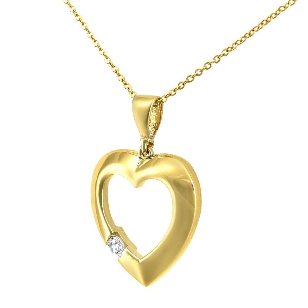9ct Yellow Gold Heart Solitaire Pendant Necklace - Samuel Perry