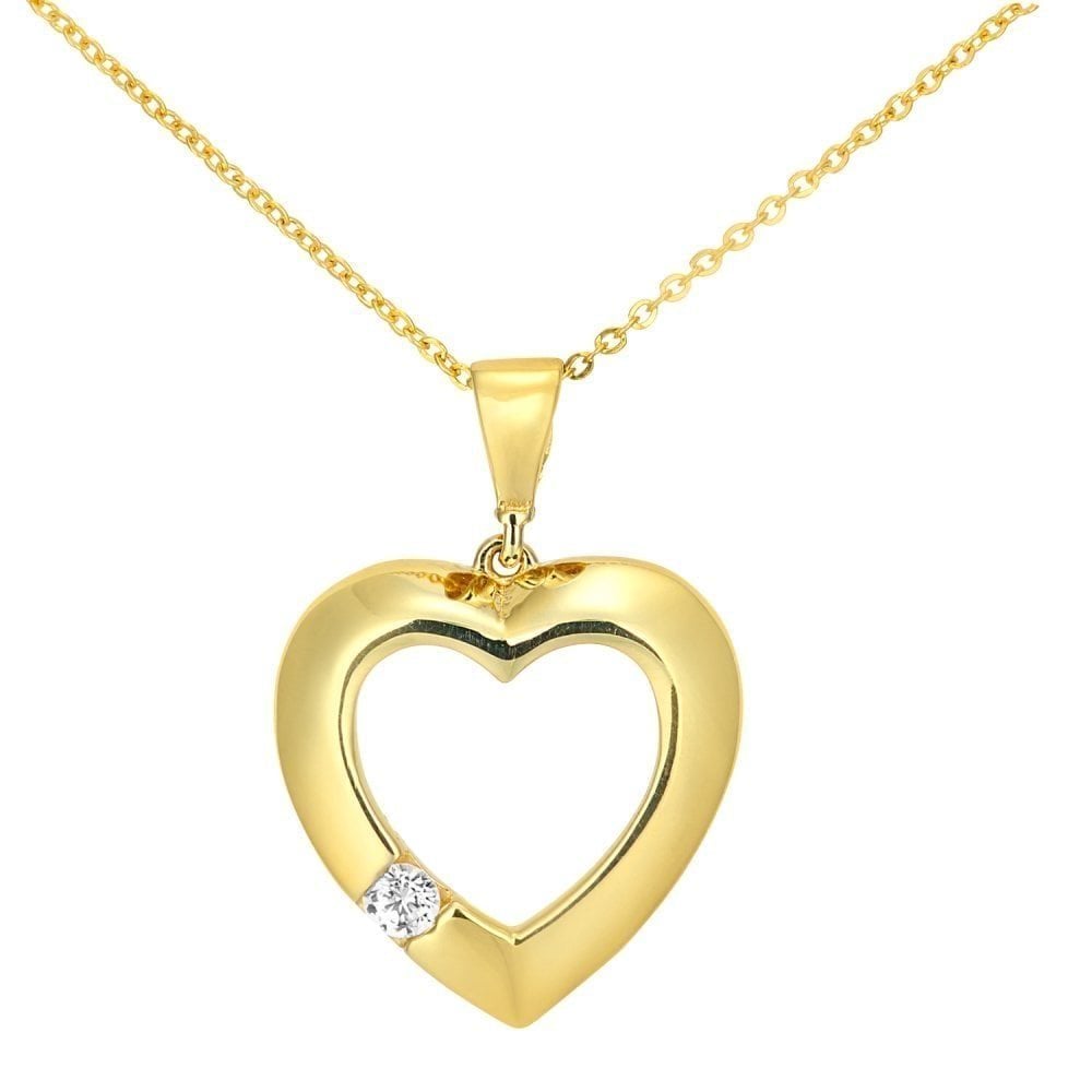 9ct Yellow Gold Heart Solitaire Pendant Necklace - Samuel Perry