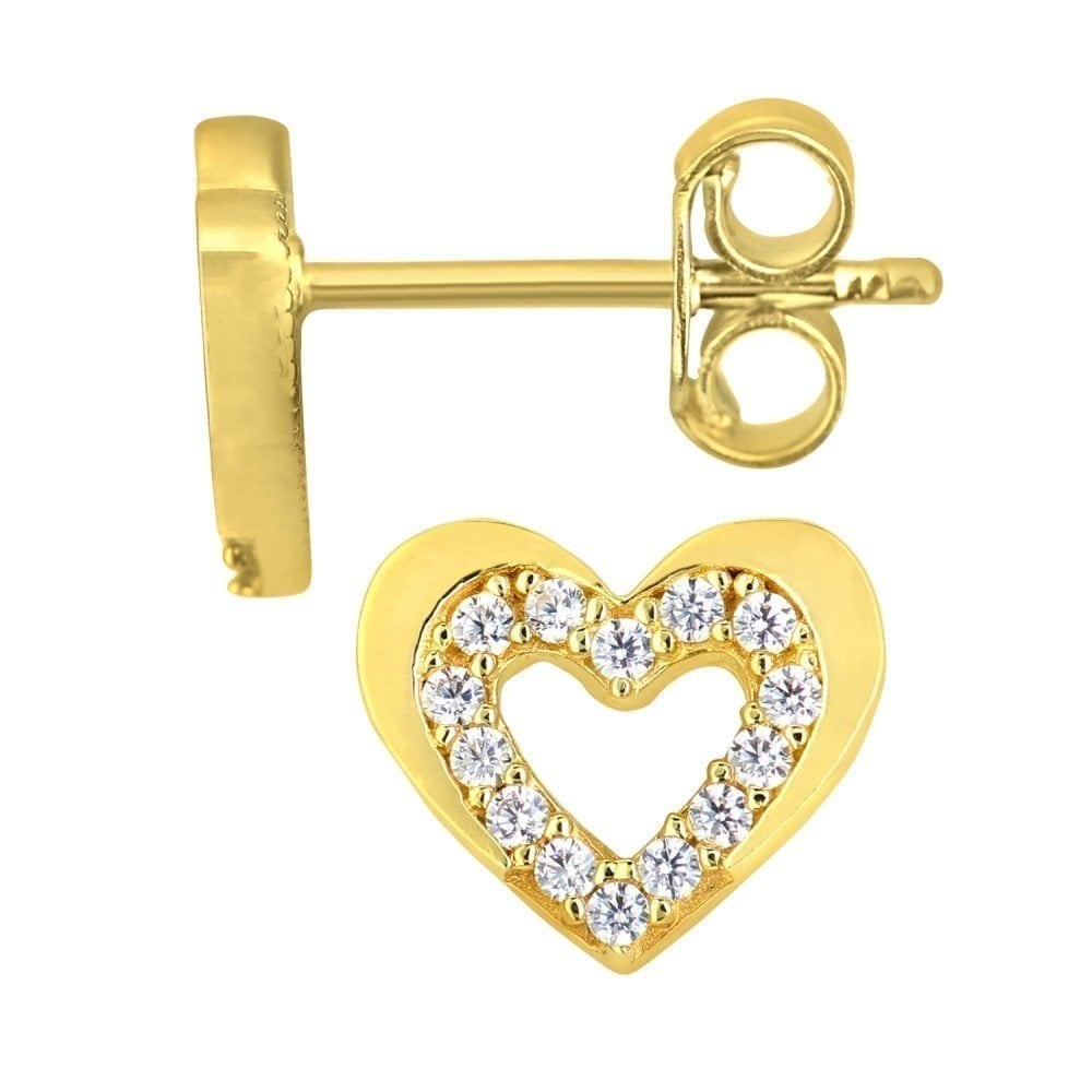 9ct Yellow Gold Heart Stud Earrings - Samuel Perry