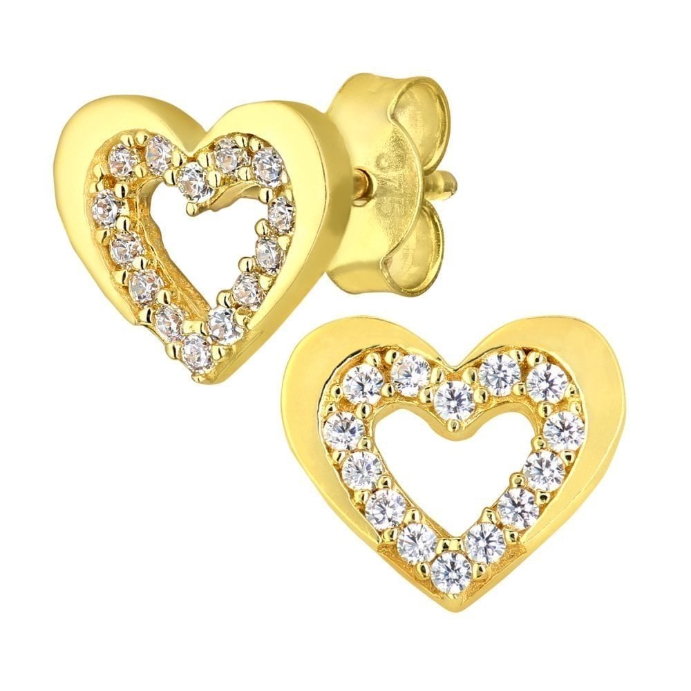 9ct Yellow Gold Heart Stud Earrings - Samuel Perry