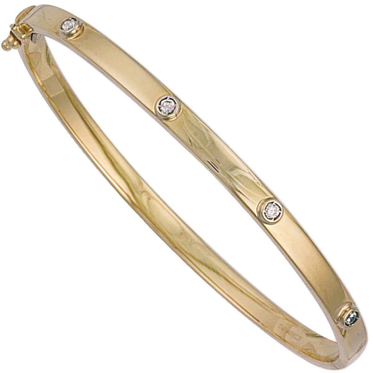 9ct Yellow Gold Hollow CZ Oval Bangle – Elegant & Sparkling - Samuel Perry