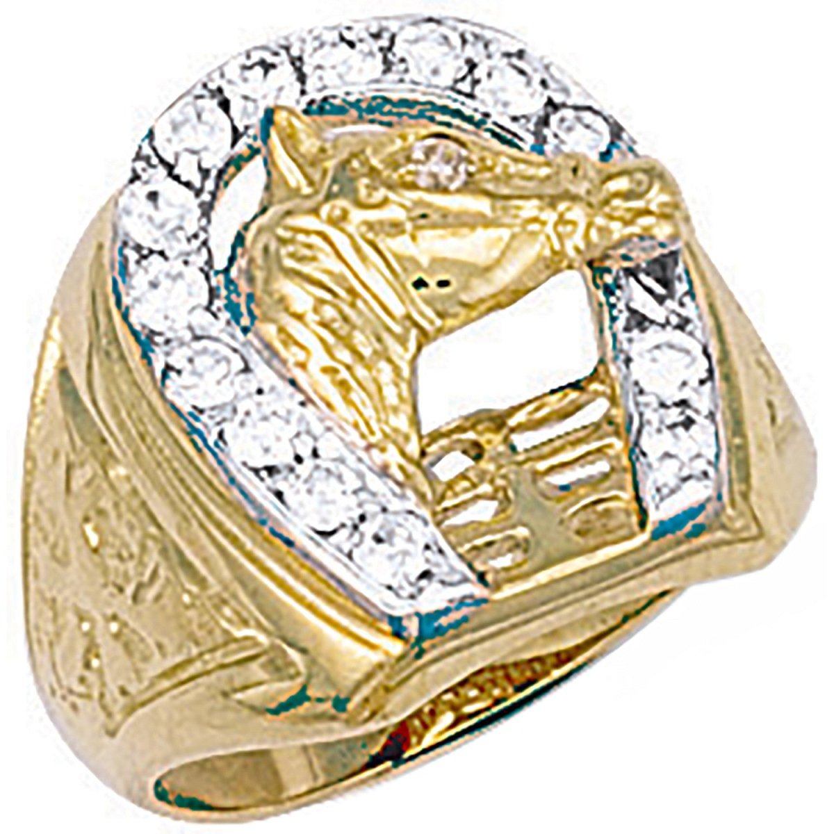 9ct Yellow Gold Horse Shoe & Head CZ Ring – Equestrian Charm - Samuel Perry