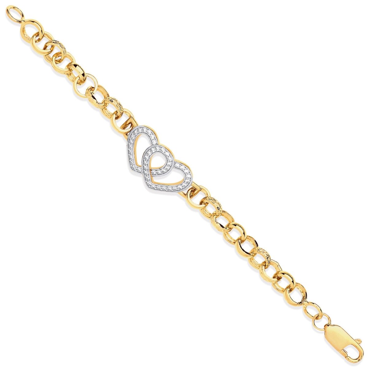 9ct Yellow Gold Interlinking Heart CZ Baby Bracelet - Samuel Perry