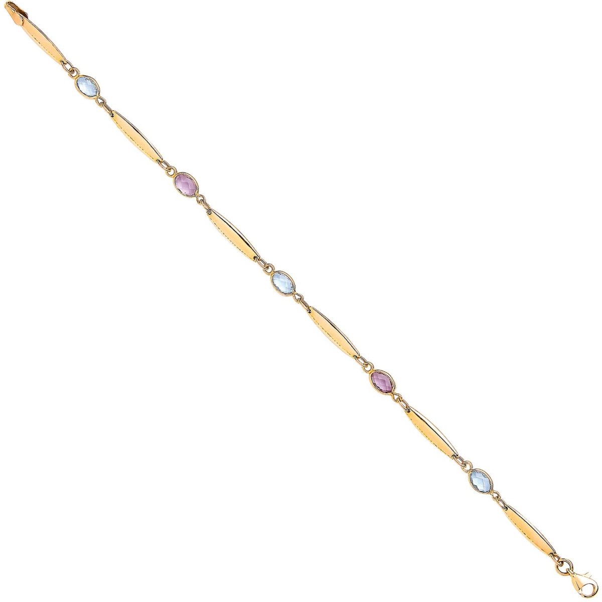 9ct Yellow Gold Ladies Bracelet with Amethyst and Blue Topaz - Samuel Perry