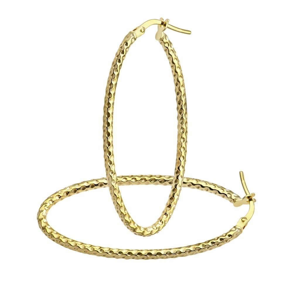 9ct Yellow Gold Large Beaded Hoop Earrings - Samuel Perry