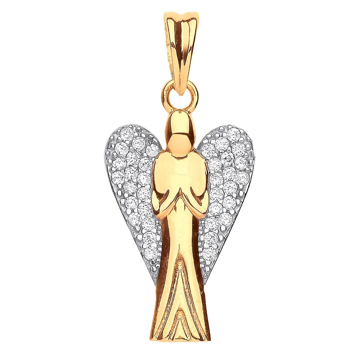 9ct Yellow Gold Large CZ Angel Pendant – Elegant & Divine - Samuel Perry