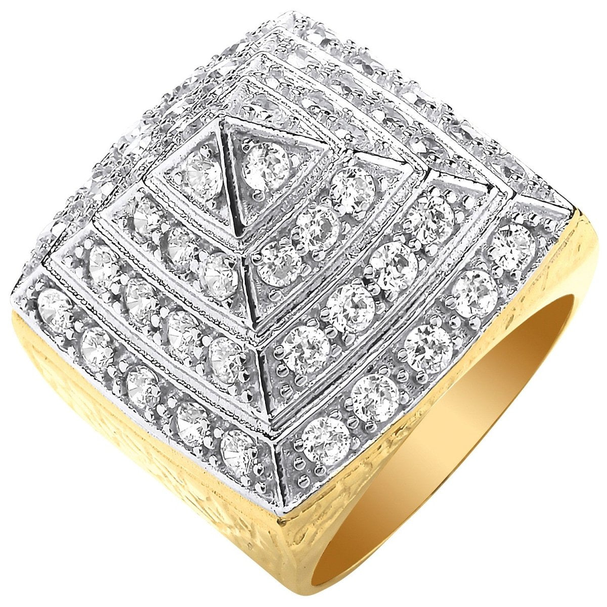 9ct Yellow Gold Large CZ Pyramid Gents Ring - Samuel Perry