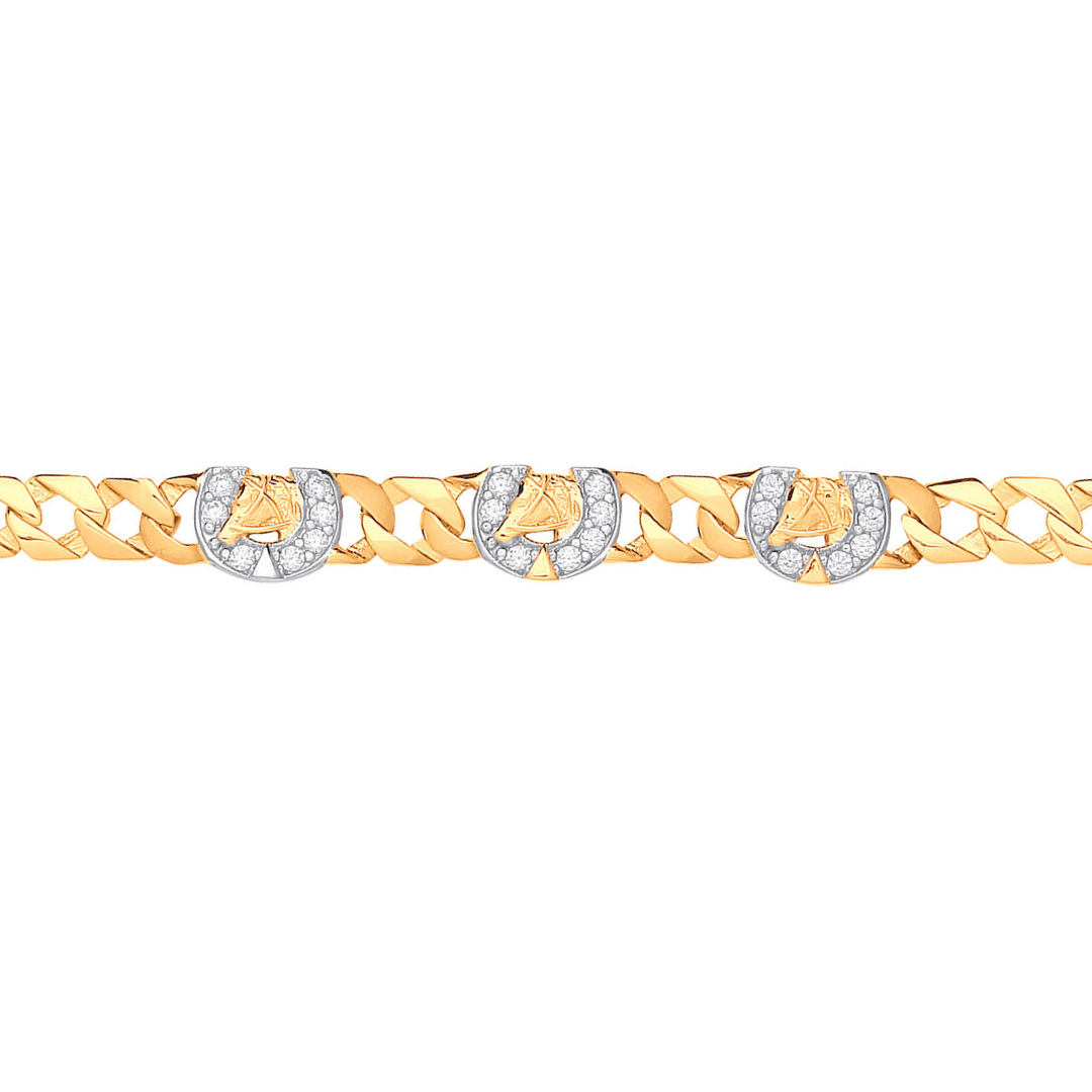 9ct Yellow Gold Lucky Horseshoe CZ Baby Bracelet - Samuel Perry