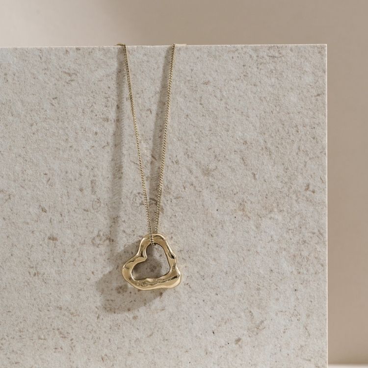 9ct Yellow Gold Molten Heart Necklace - Small - Samuel Perry