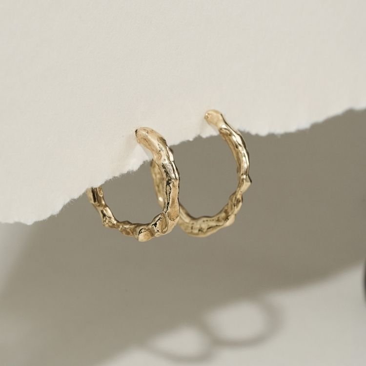 9ct Yellow Gold Molten Hoop Earrings - Samuel Perry