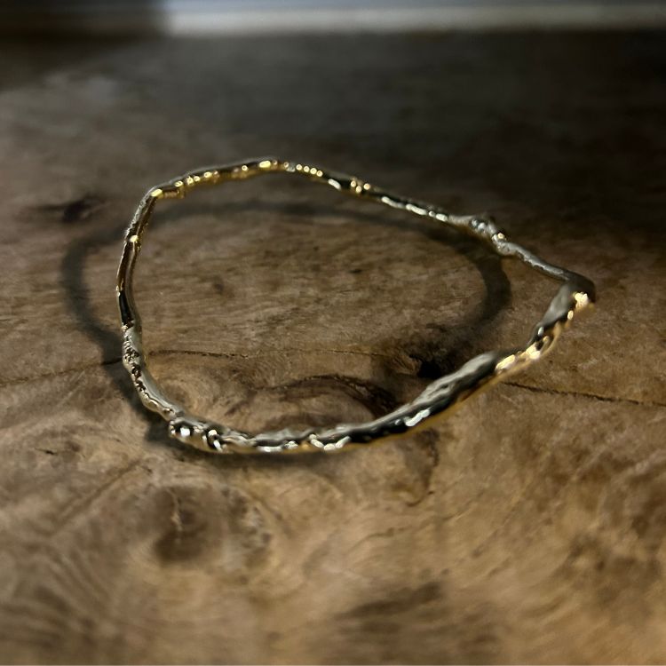9ct Yellow Gold Molten Wave Bangle - Samuel Perry