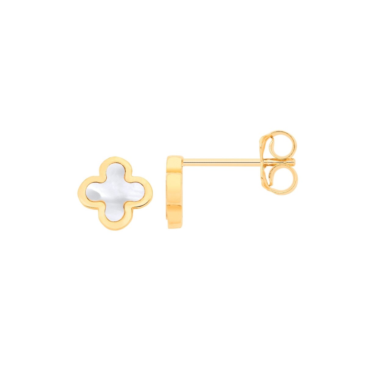 9ct Yellow Gold MOP Four Leaf Clover Small Studs - Samuel Perry