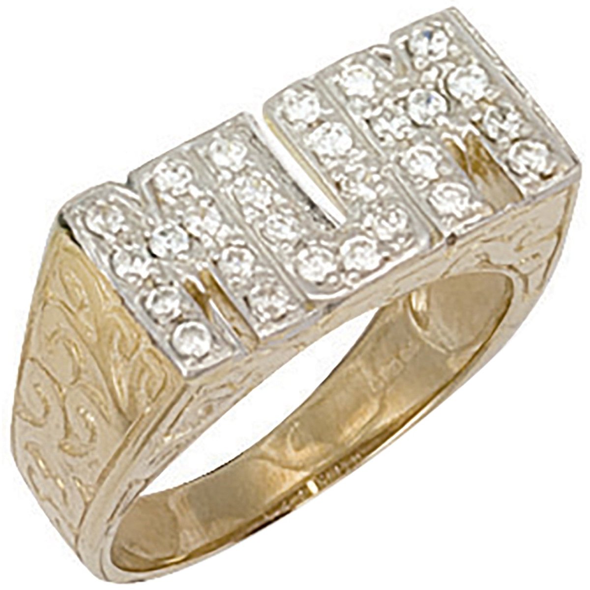 9ct Yellow Gold Mum Ring – Elegant Cz Patterned Sides - Samuel Perry