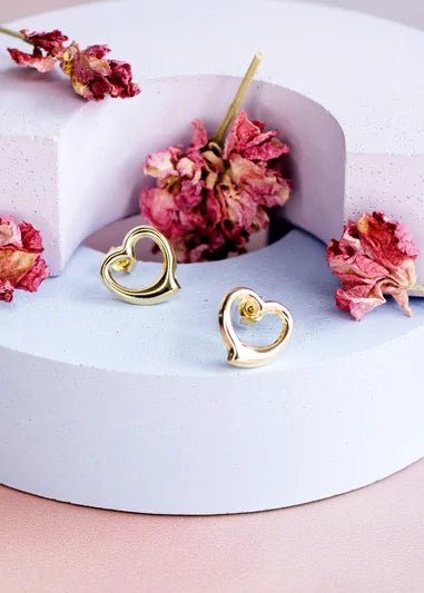 9ct Yellow Gold Open Heart Stud Earrings - Samuel Perry