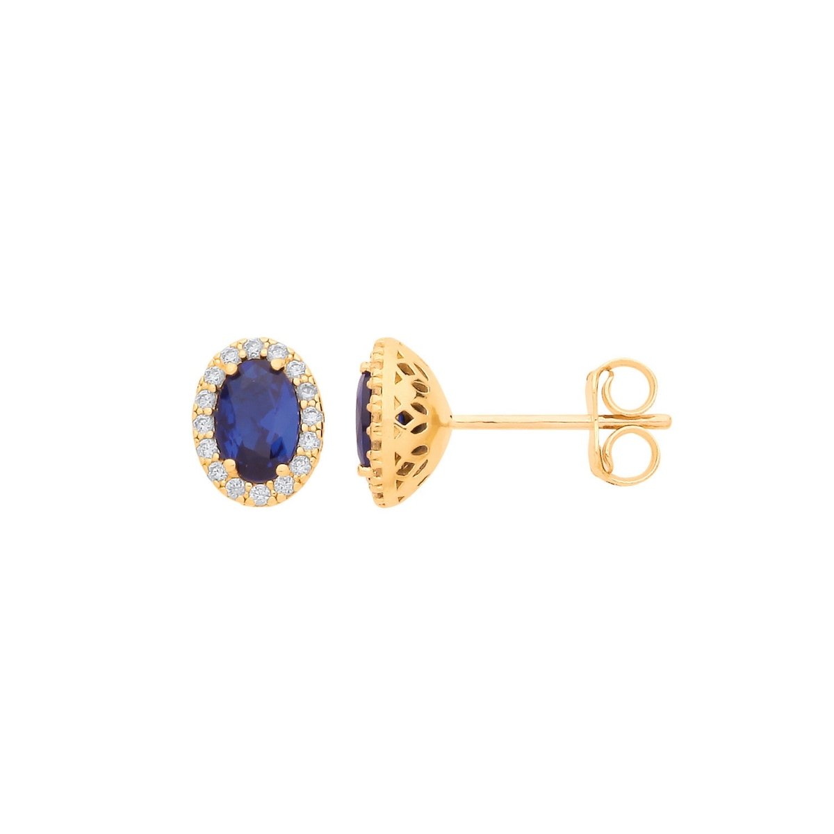 9ct Yellow Gold Oval Blue CZ Stud Earrings - Samuel Perry