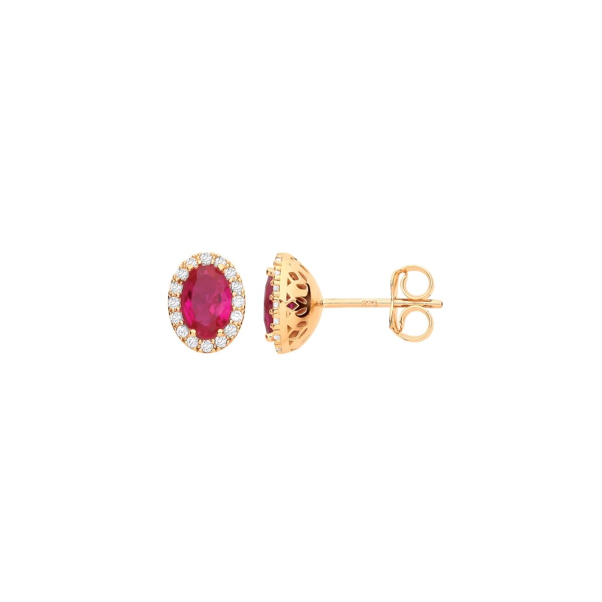 9ct Yellow Gold Oval Ruby Red CZ Stud Earrings - Samuel Perry
