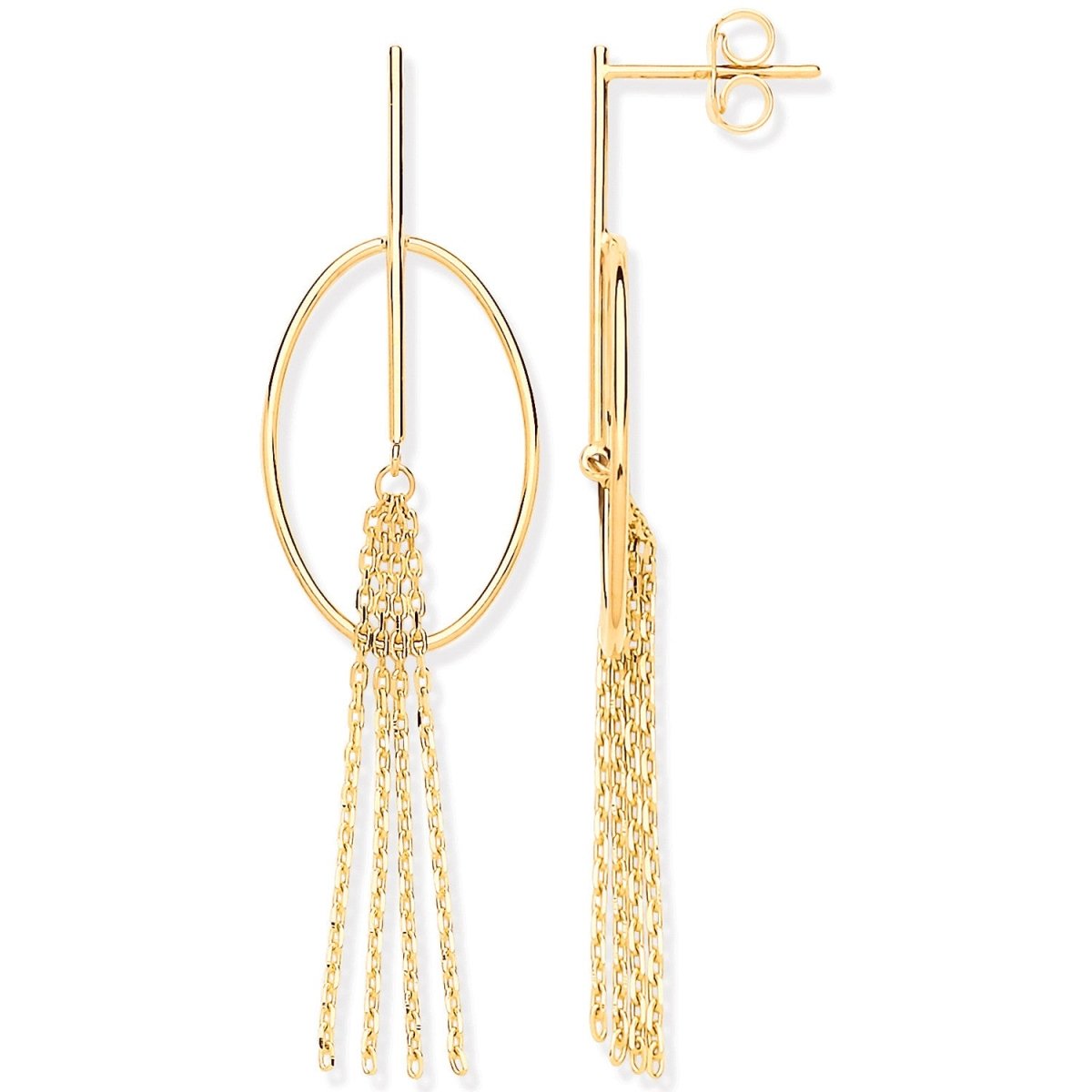 9ct Yellow Gold Oval Tube Tassel Drop Earrings - Samuel Perry