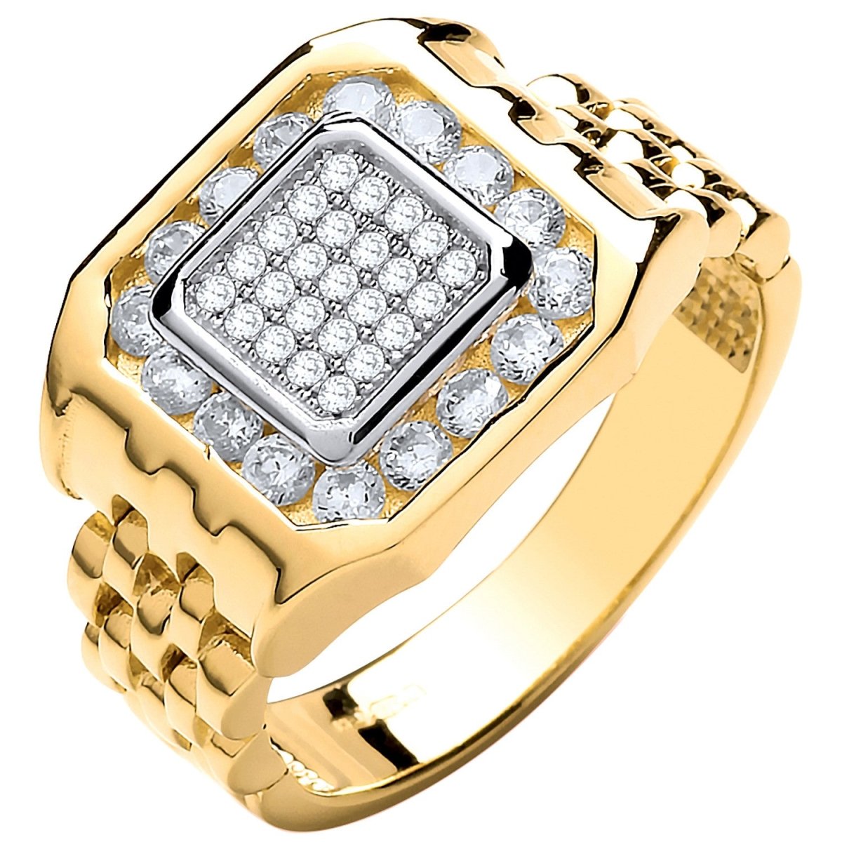 9ct Yellow Gold Panther Link CZ Gents Ring – Bold & Refined Style - Samuel Perry
