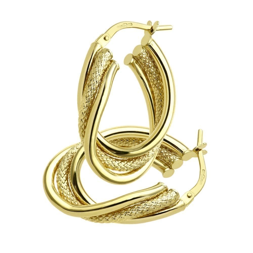 9ct Yellow Gold Pattern Twist Hoop Earrings - Samuel Perry